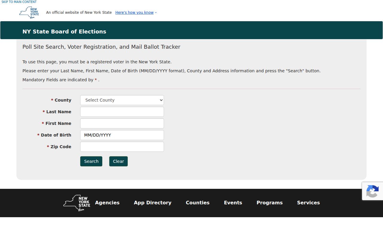 Westchester County residents directory New York voter lookup form