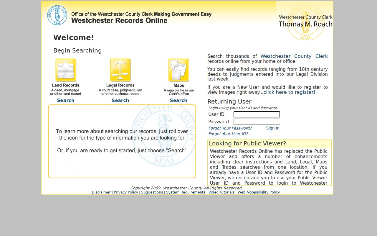 Westchester County residents directory WRO land, legal, and maps search choices