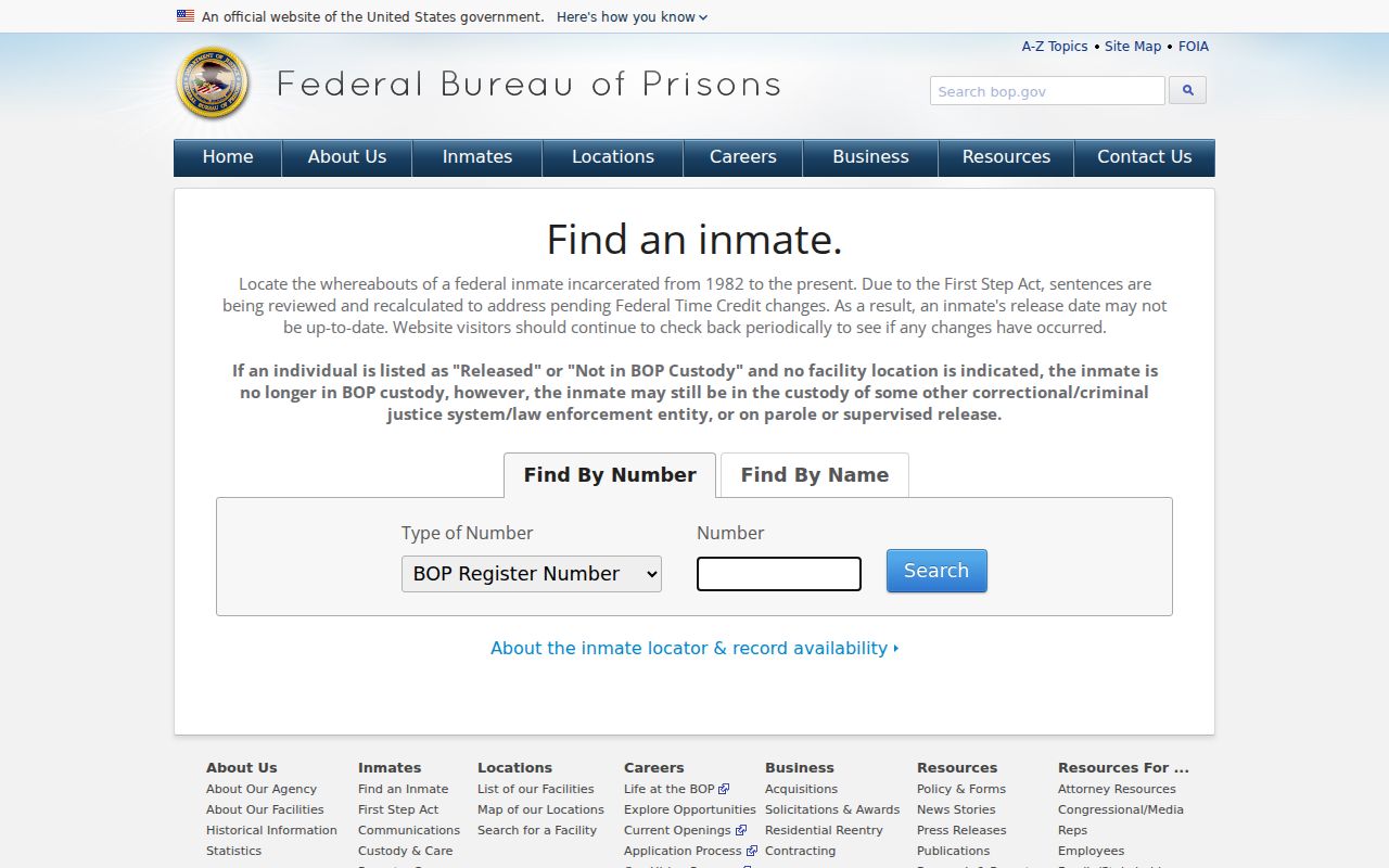 Westchester County resident lookup reference showing the federal custody locator search form